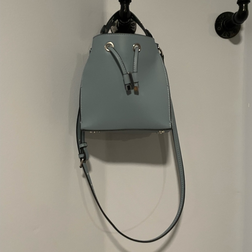 Zara Vegan Leather Pale Blue Bucket Bag